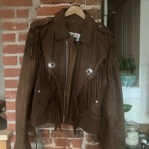 Wilsons Leather Brown Suede Fringe Motorcycle Jacket
